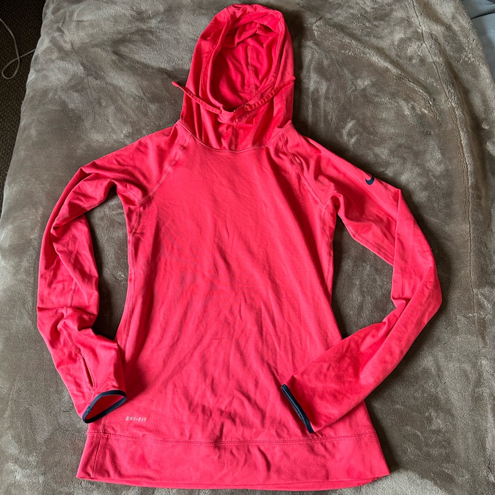 Nike Pro Cherry Red Running Workout Hooded Shirt SMALL 🍒